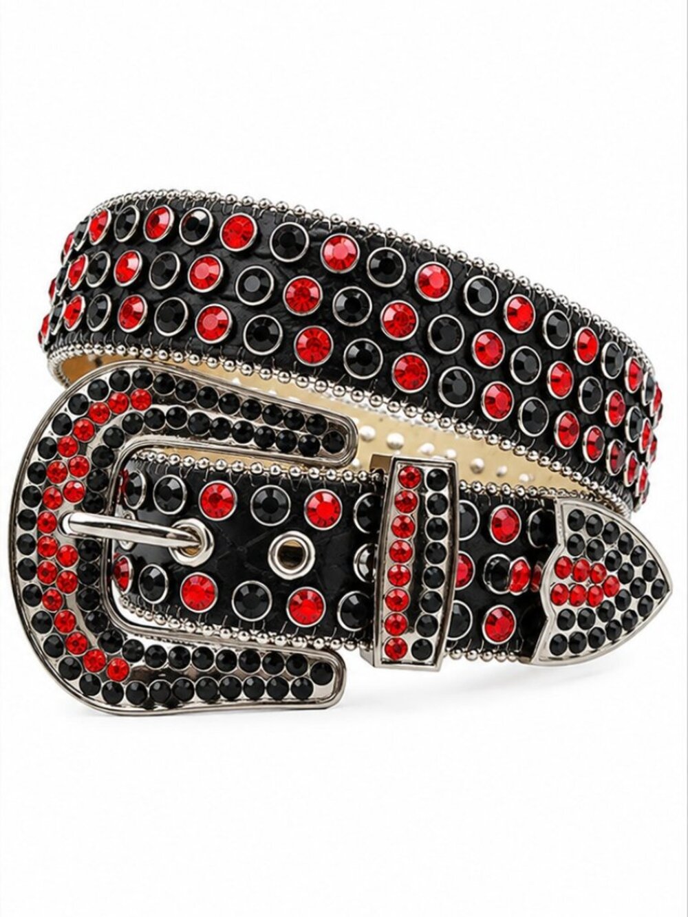 Rhinestone Western Belt | Cowgirl Fashion (Red & Black) (2XL-Waist-38-40Inches)